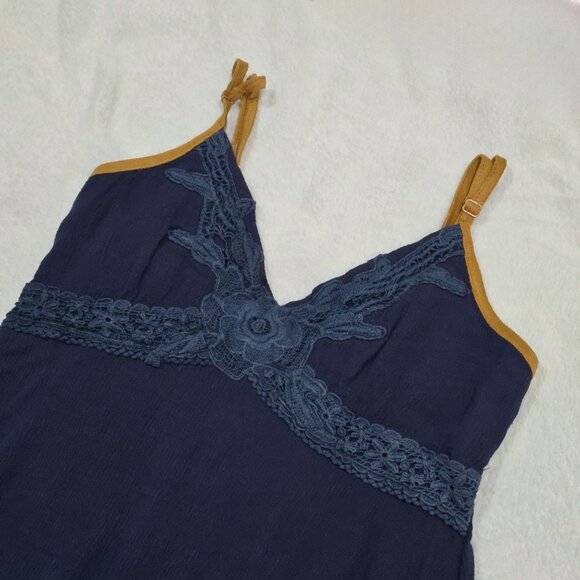 Dress – Miss Me – Navy Blue – Lace Trim Rayon Adjustable Strap Asymmetrical Hem - Picture 6 of 12